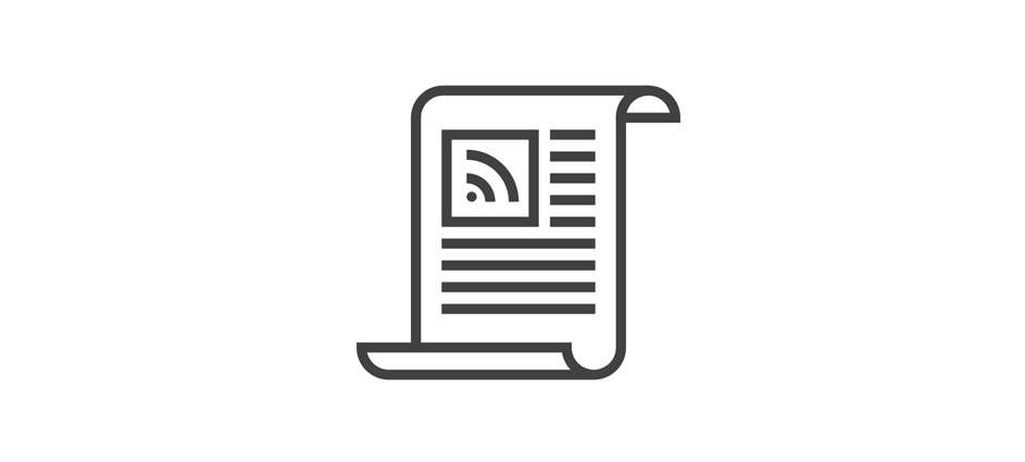 press releases icon showing paper with rss feed icon inside